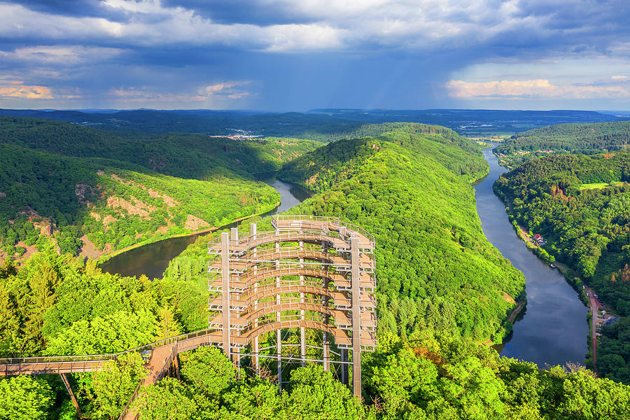 Aerial View Of The Saar Loop At Orscholz With The Treetop Path Saarland Germany Photograph By