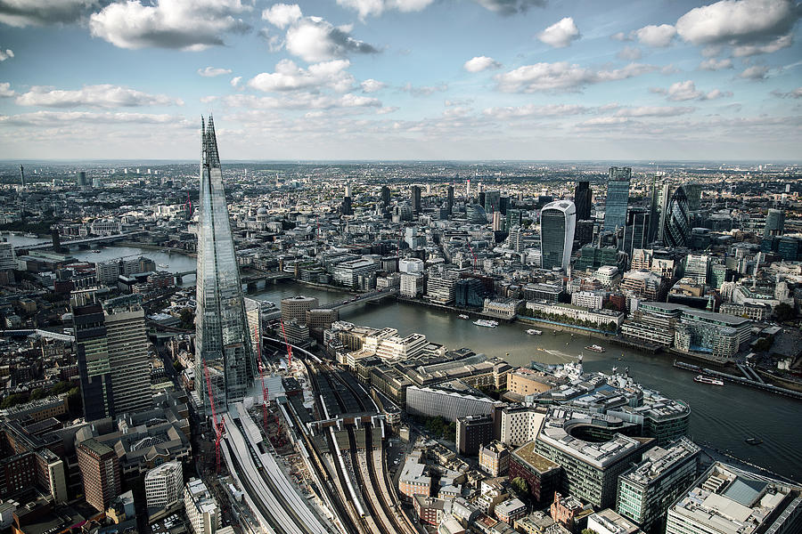 Aerial View Of The Shard And The Architectural Landmarks Of The London ...
