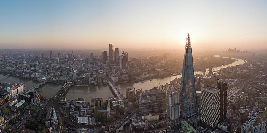 London Digital Art - Aerial View Of The Shard Landmark Tower And City Of London, And The River Thames At Dawn by Ben Pipe Photography