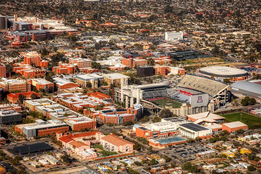 University Of Arizona Photograph - Aerial View Of The University Of Arizona And Stadium - Tucson by Mountain Dreams