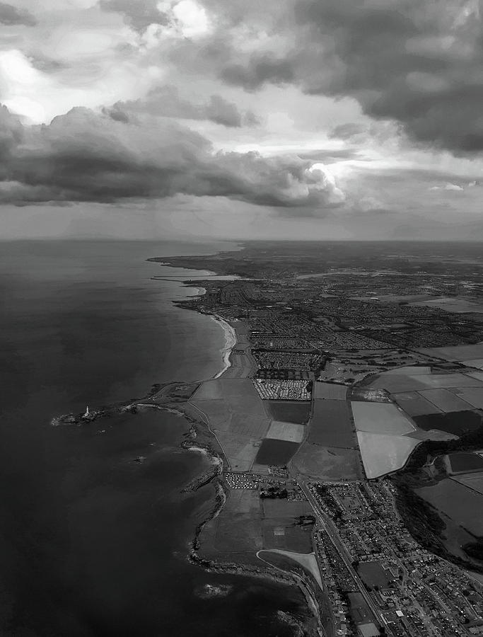 Aerial View Of The Yorkshire Coastline Monochrome Photograph by Jeff Townsend