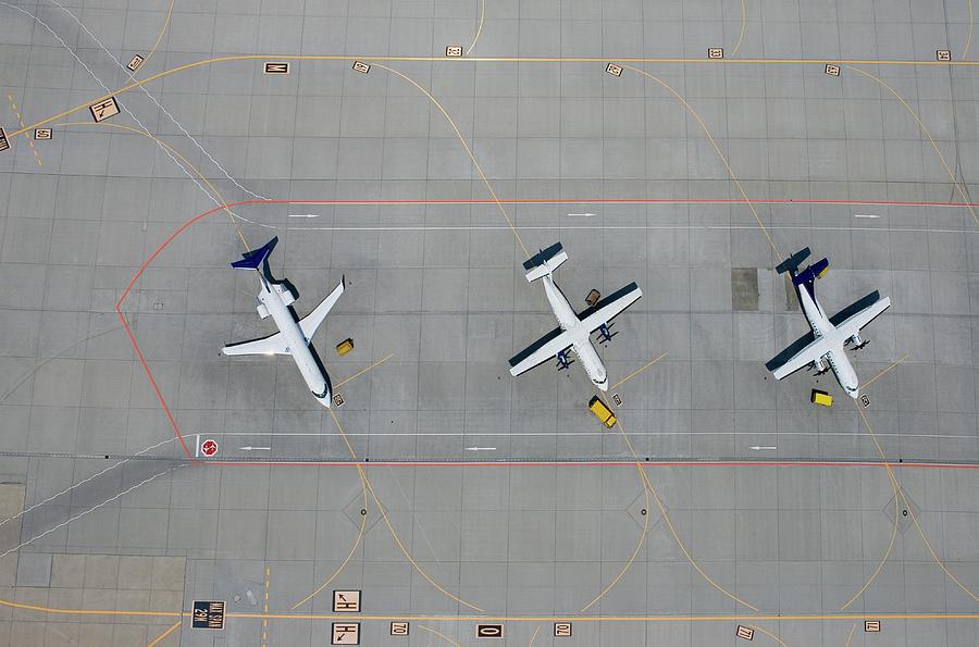 Aerial View Of Three Parked Airplanes Photograph by Stephan Zirwes