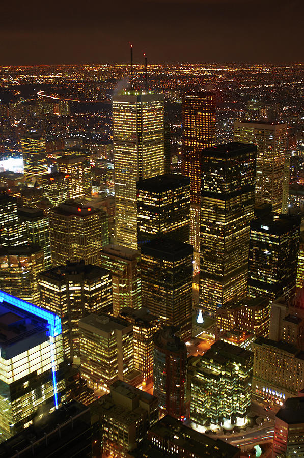 Aerial View Of Toronto Lit Up At Night Photograph by Peter Muller