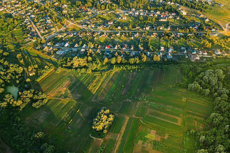 Summer Photograph - Aerial View Of Vegetable Gardens by Ryhor Bruyeu