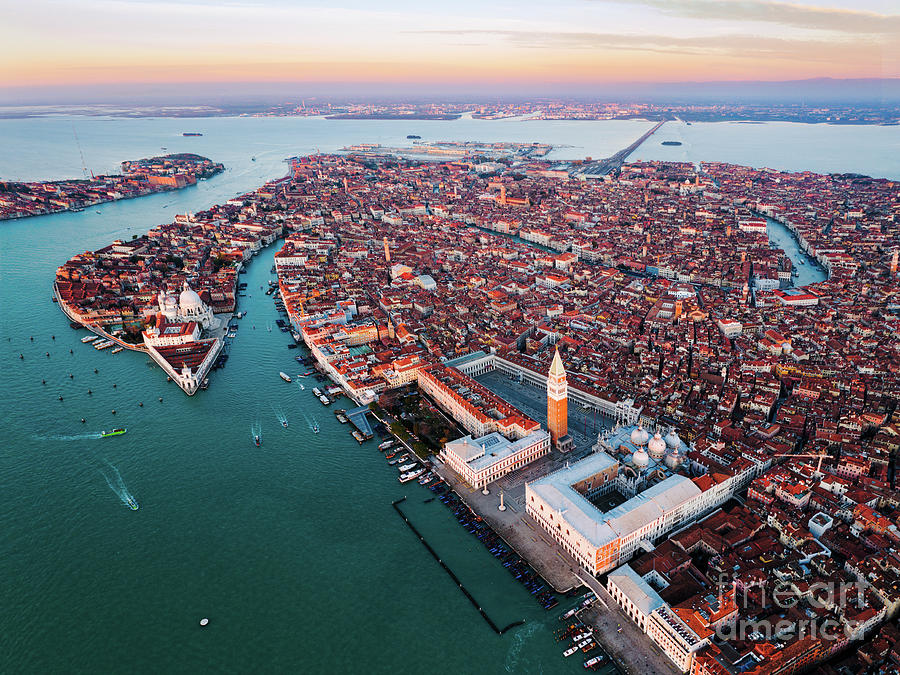 Aerial view of Venice at sunset, Italy Photograph by Matteo Colombo