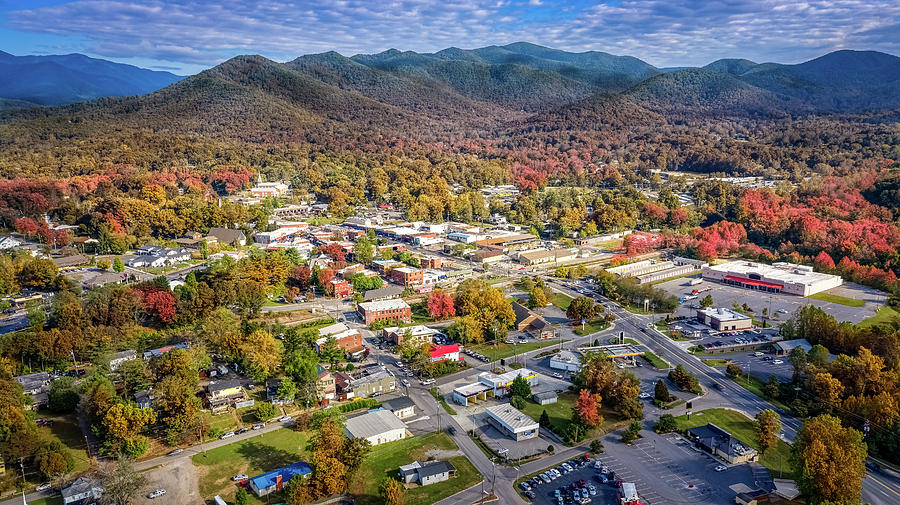 Aerial View Picturesque Asheville Neighborhood During The Fall With Colors Starting To Show Photograph