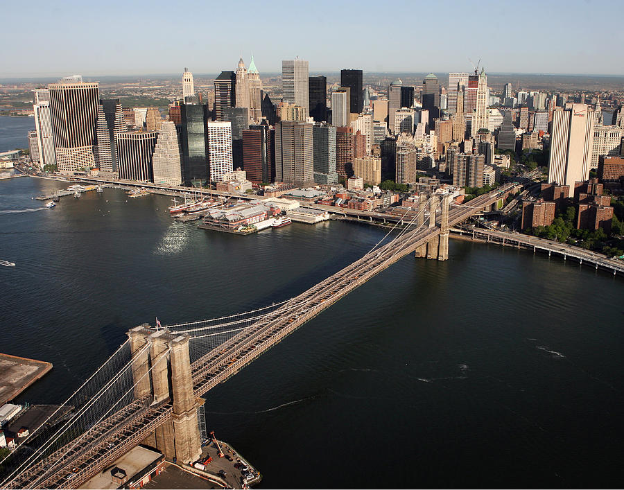 Aerial Views Of The Brooklyn Bridge As Photograph by New York Daily News Archive