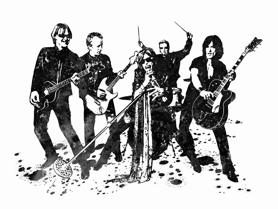 Aerosmith Painting - Aerosmith Band Black and White Watercolor 01 by StockPhotosArt Com Aerosmith Painting - Aerosmith Band Black and White Watercolor 01 by StockPhotosArt Com