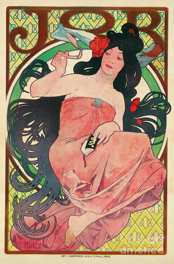 Alphonse Mucha Drawing - Affiche Publicitaire Pour Le Papier A Cigarette Job - Advertising Poster For The Tissue Paper Job - Drawing By Mucha, Alfons by Alphonse Marie Mucha