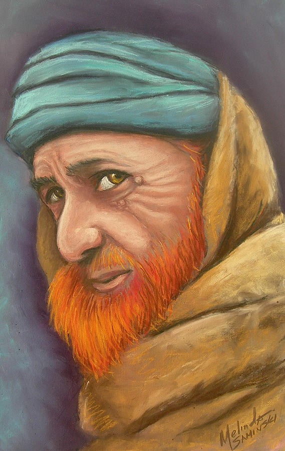 Afghan Man Pastel - Afghan Man with a Red Beard by Melinda Saminski