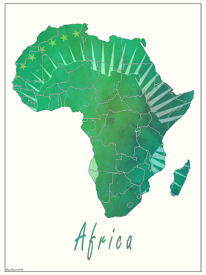 Africa Map Style 2 Drawing by Greg Edwards