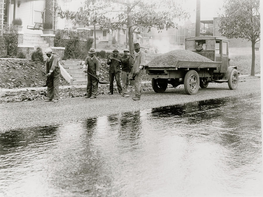 African American men paving road, Washington, D.C. Painting by 