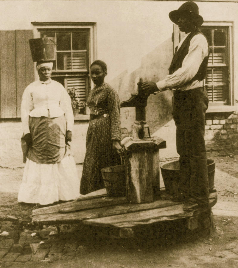 African Americans working, Charleston, S.C.: At the pump - 3 African Americans at water pump Painting by 