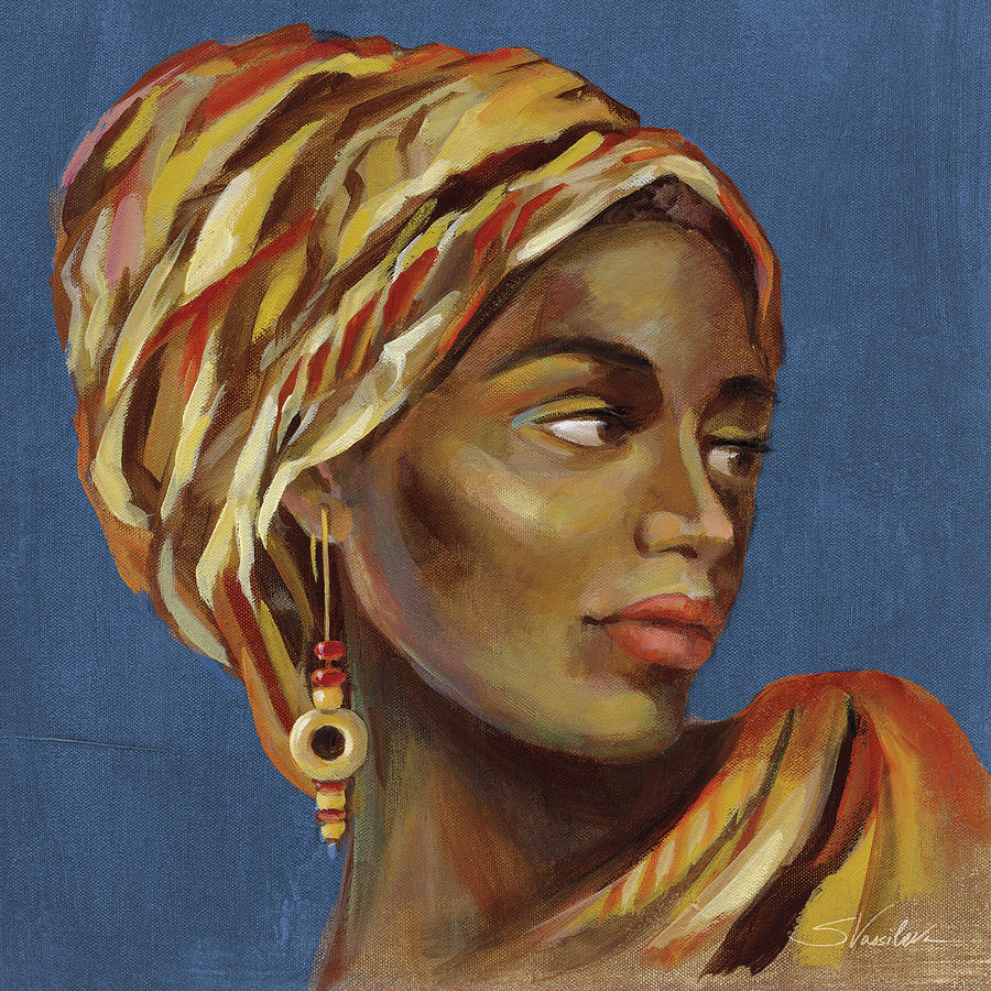 African Beauty I Blue Painting By Silvia Vassileva - Fine Art America