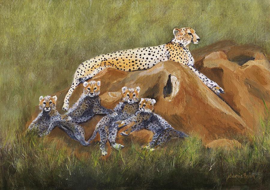 African Cheetah Family Painting