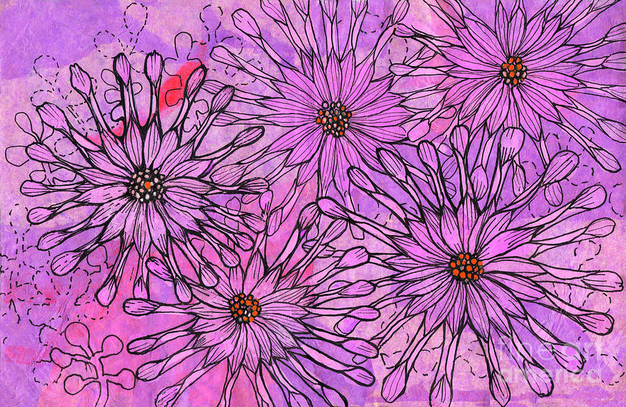 African Daisy, Cape Daisies, Pink Flowers, Floral Art Mixed Media by Julia Khoroshikh