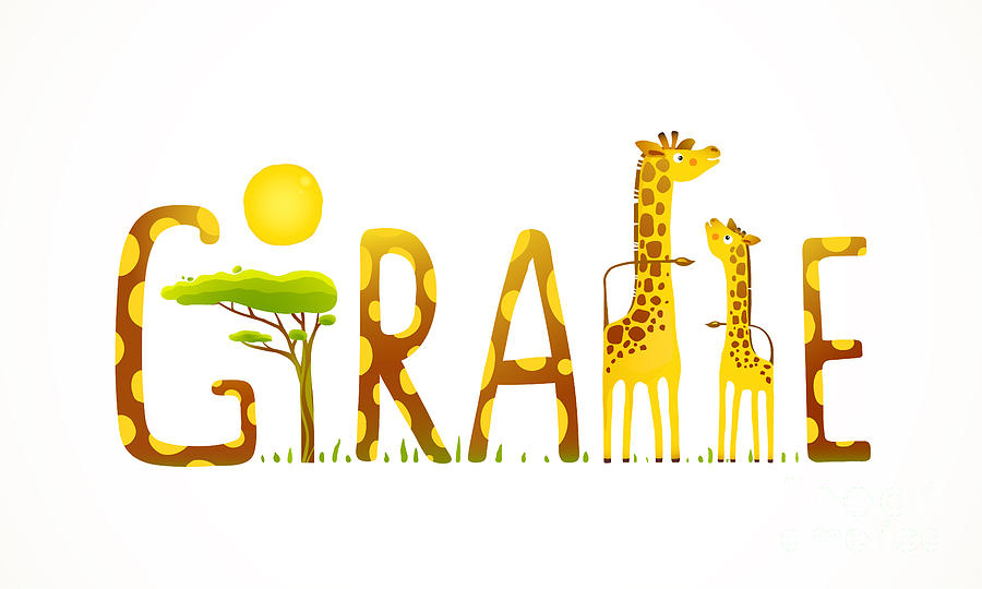 Parent Digital Art - African Giraffe Animals Fun Lettering by Popmarleo Parent Digital Art - African Giraffe Animals Fun Lettering by Popmarleo