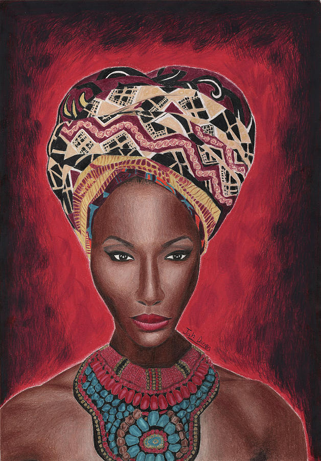 African Queen Portrait Drawing by Jah Darren Pixels