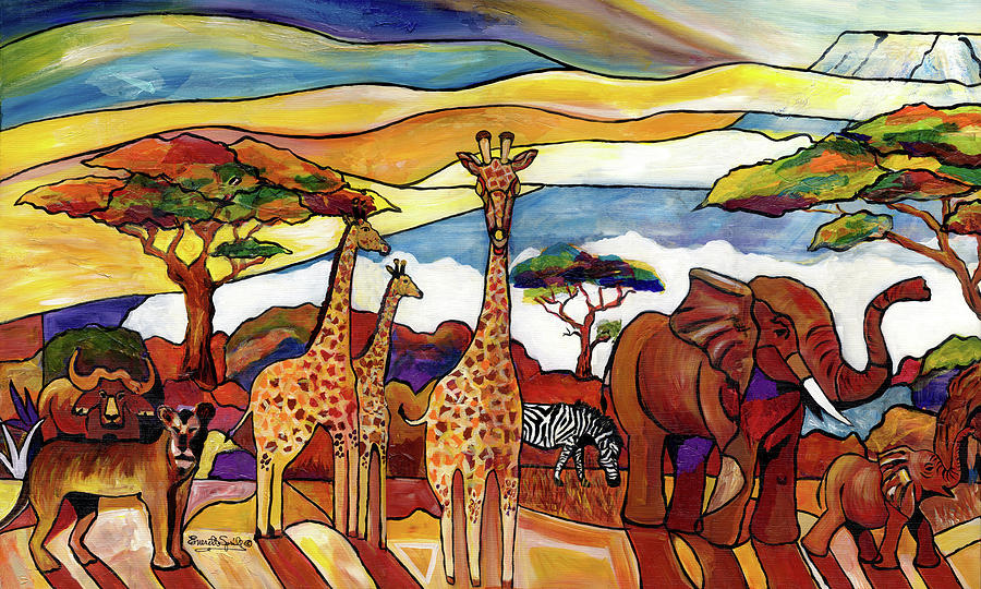 African Serengeti - L Painting by Everett Spruill