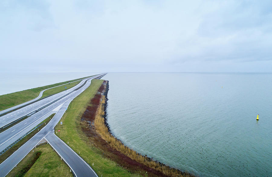 Afsluitdijk, A Large Dike Connects Friesland With North Of Holland In 1933. Transforming Zuidersea Into An Enormous Fresh Water Lake Named Ijsselmeer, Kornwerderzand, Friesland, Netherlands Digital Art by Mischa Keijser - Pixels