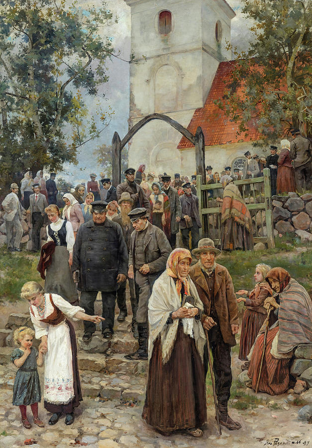 Jesus Christ Painting - After Church, 1894 by Janis Rozentals