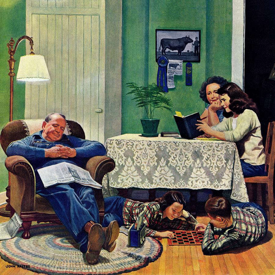 After Dinner At The Farm Drawing by John Falter