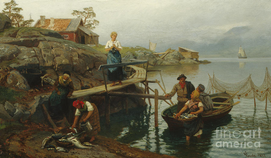 After Fishing Home From Fishing, 1877 Painting by Hans Gude
