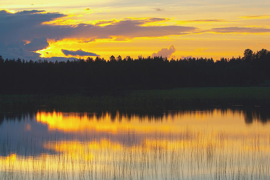 After-glow At A Lake Near Arjeplog, Lapland, Northern Sweden Photograph by Brigitte Merz