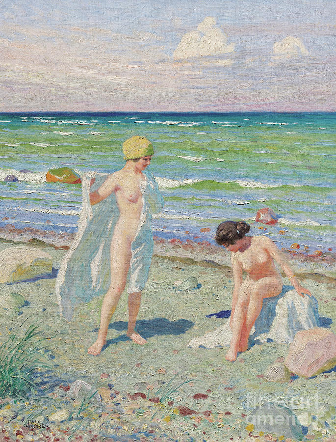 After the swim  oil on canvas Painting by Paul Fischer