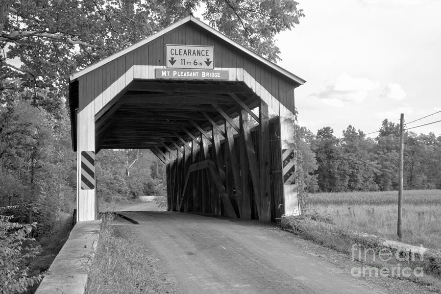 Afternoon At The Mt. Pleasant Covered Bridge Black And White Photograph by Adam Jewell