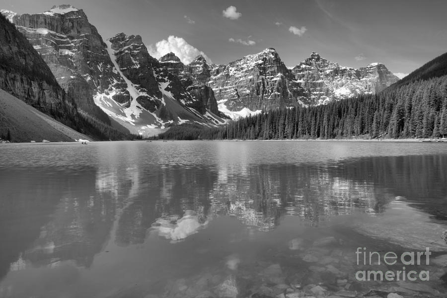 Afternoon Rocky Reflections At Moraine Lake Black And White Photograph by Adam Jewell