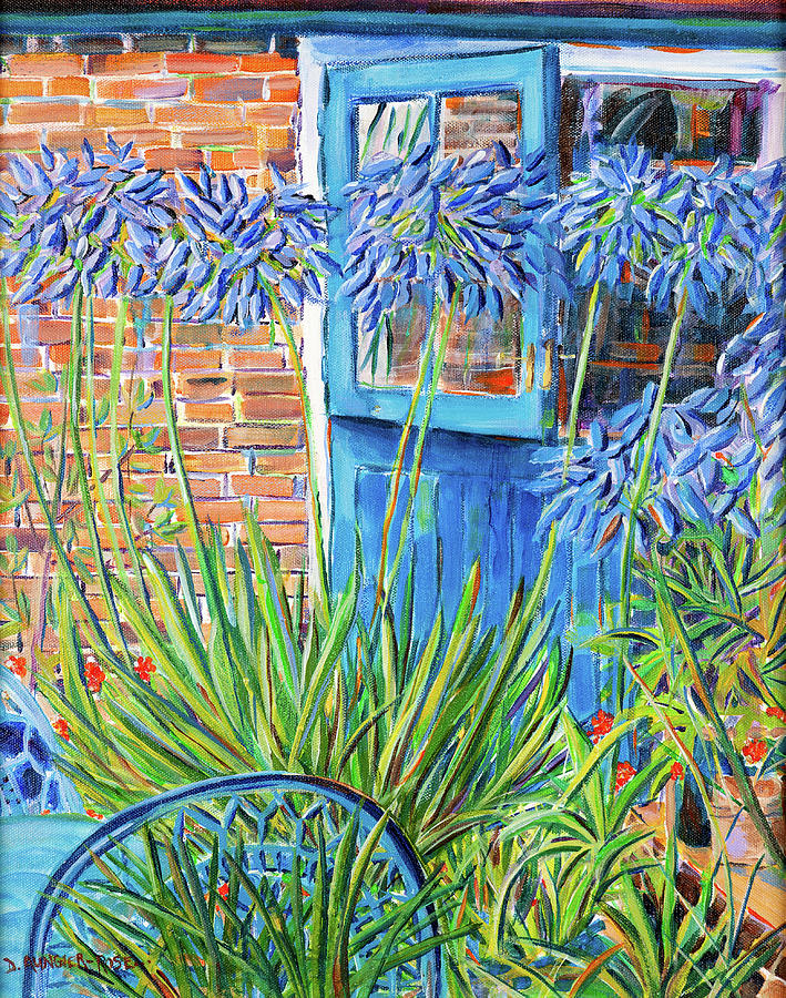 Agapanthus By The Blue Door Painting by Seeables Visual Arts