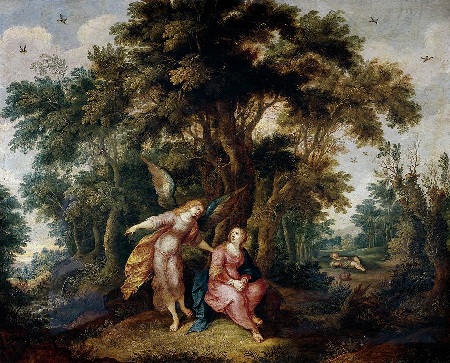 Genesis Painting - Agar y el angel, Flemish School, Oil on copper, 68 cm x 86 cm, P02739. Sara. by Frans Francken II the Younger -1581-1642-