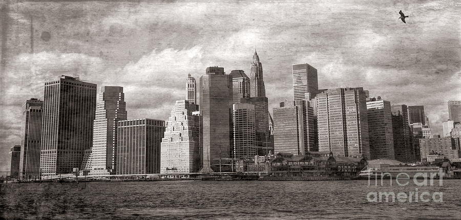 New York City Photograph - Aged Manhattan New York View Panorama from East River  by Chuck Kuhn