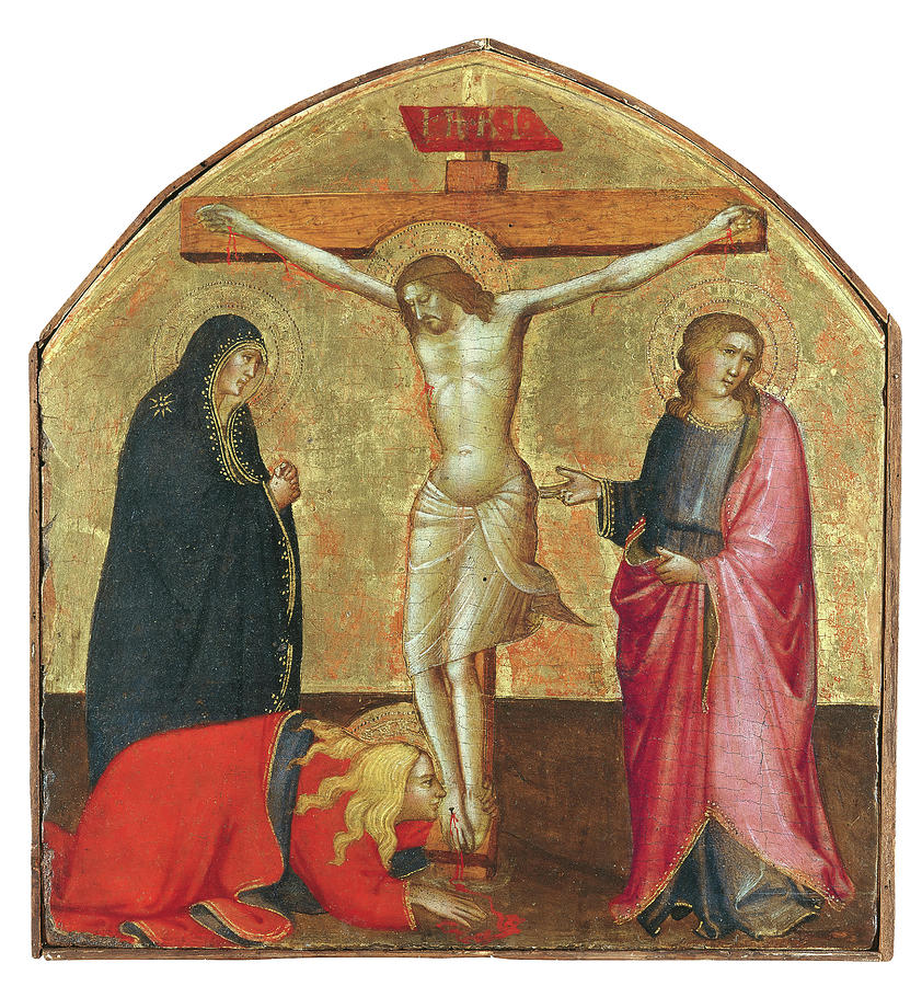 Agnolo Gaddi -Active in Florence in 1369-Florence, 1396-. The Crucifixion -ca. 1390-. Tempera and... Painting by Agnolo Gaddi -c 1350-1396-