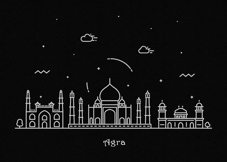 Agra Drawing - Agra Skyline Travel Poster by Inspirowl Design Agra Drawing - Agra Skyline Travel Poster by Inspirowl Design