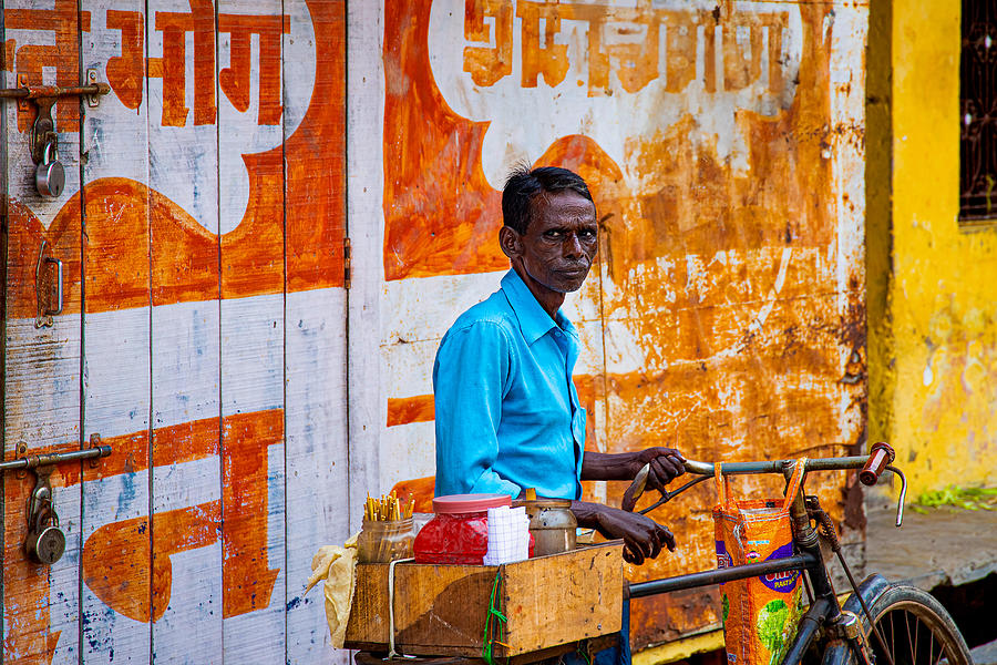 Street Photograph - Agra Street-seller by Olivier Schram