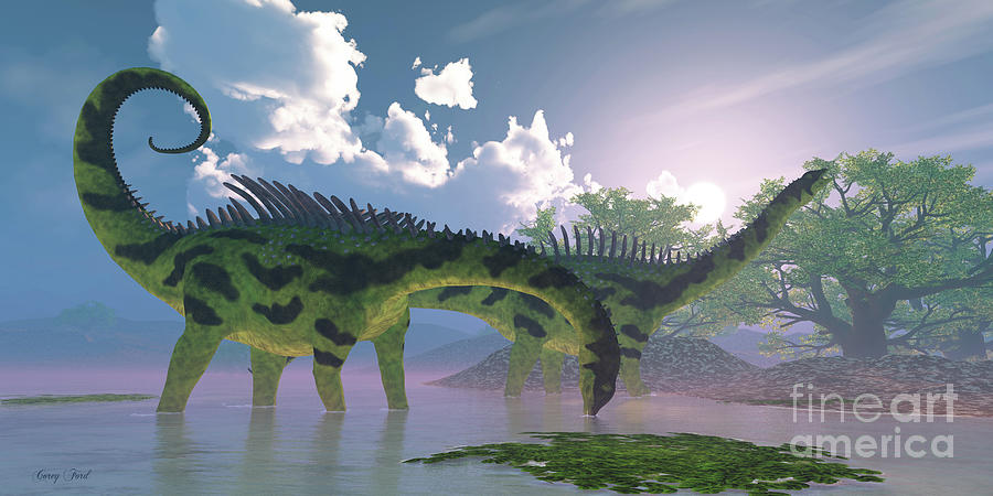 Agustinia Dinosaur Swamp Digital Art by Corey Ford