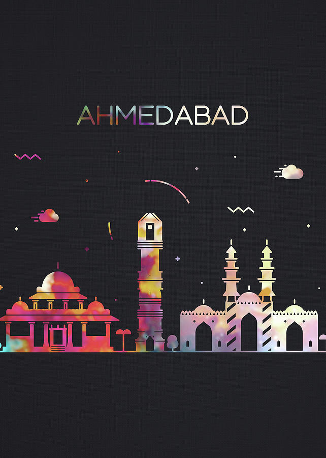 Ahmedabad Mixed Media - Ahmedabad India City Skyline Whimsical Fun Dark Tall Series by Design Turnpike Ahmedabad Mixed Media - Ahmedabad India City Skyline Whimsical Fun Dark Tall Series by Design Turnpike