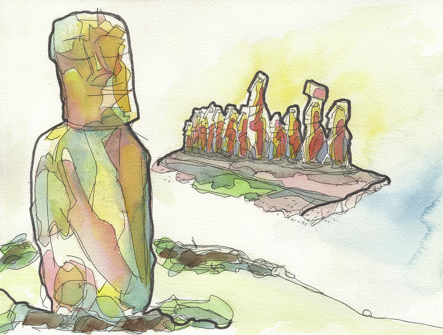 Ahu Tongariki #2, Easter Island Painting by Craig Macnaughton