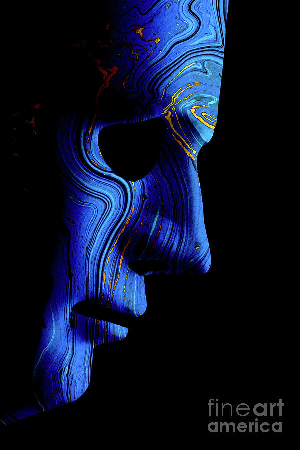 AI robotic face profile close up blue contour Photograph by Simon Bratt