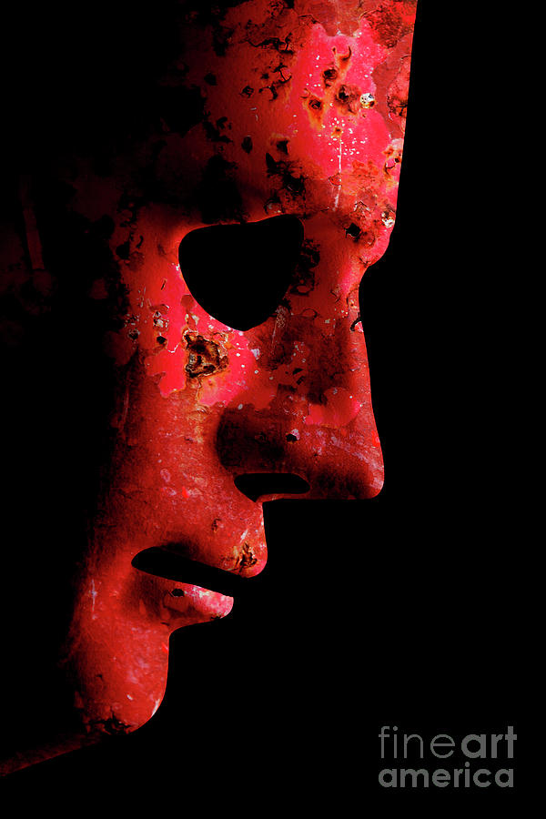 AI robotic face profile close up rusty red Photograph by Simon Bratt