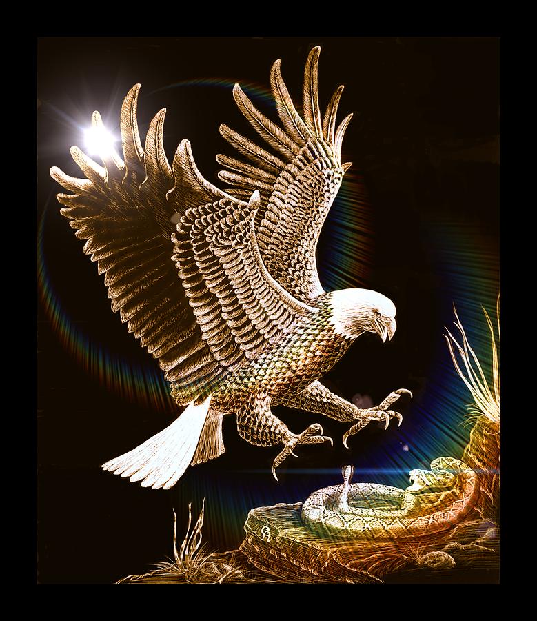Air Superiority-Eagle vs. Snake colered and highlighted Mixed Media by Gary F Richards