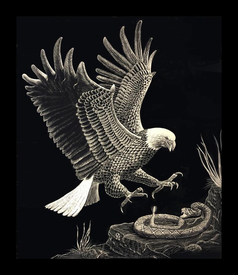 Air Superiority-Eagle vs. Snake Drawing by Gary F Richards