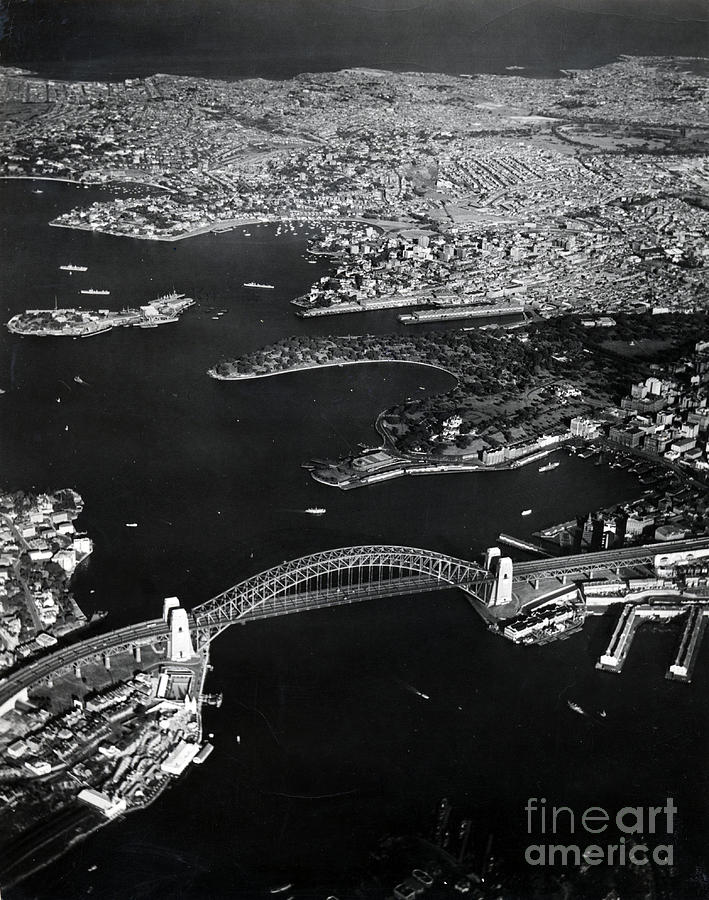 Bridge Photograph - Air View Of Sydney City In Australia With Harbour Bridge. Photography Around 1930 by 