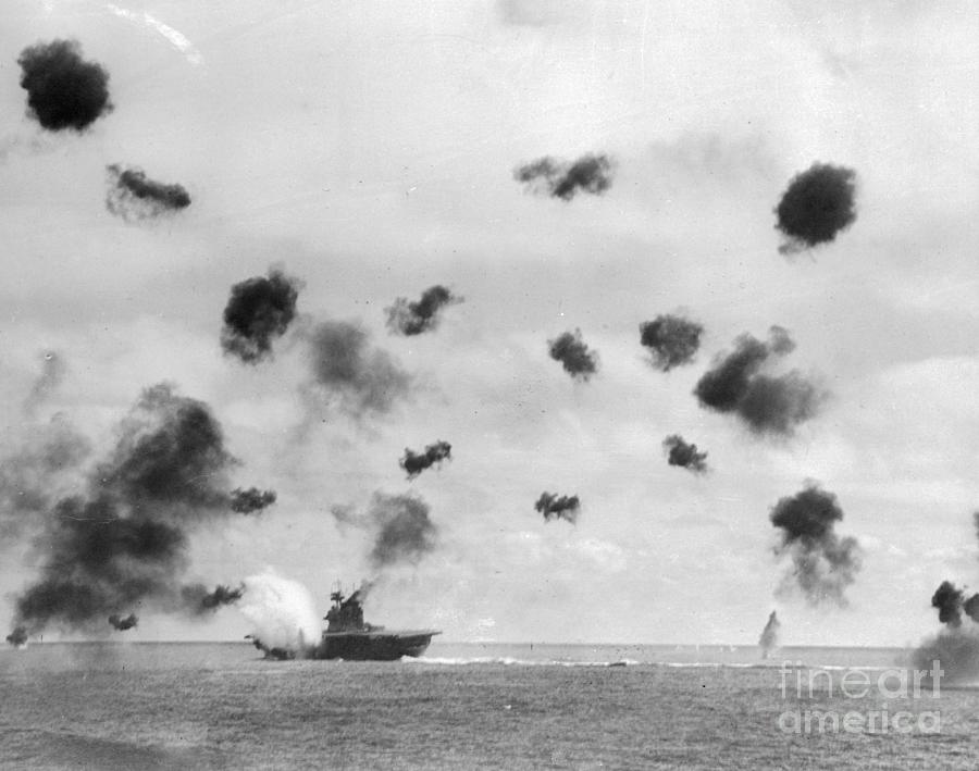Aircraft Carrier Yorktown Being Hit Photograph by Bettmann