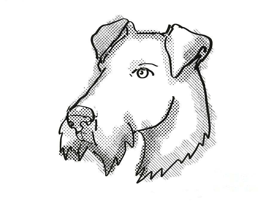 Airdale Terrier Dog Breed Cartoon Retro Drawing Digital Art