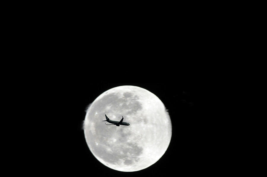 Airplane And Moon Digital Art by Uwe Niehuus