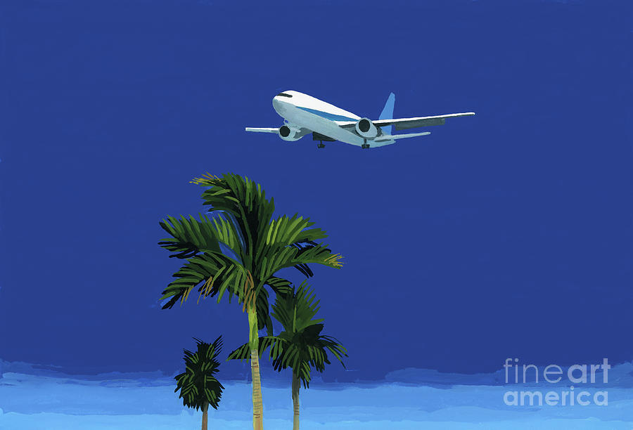 Airplane And Palm Tree Painting by Hiroyuki Izutsu - Fine Art America