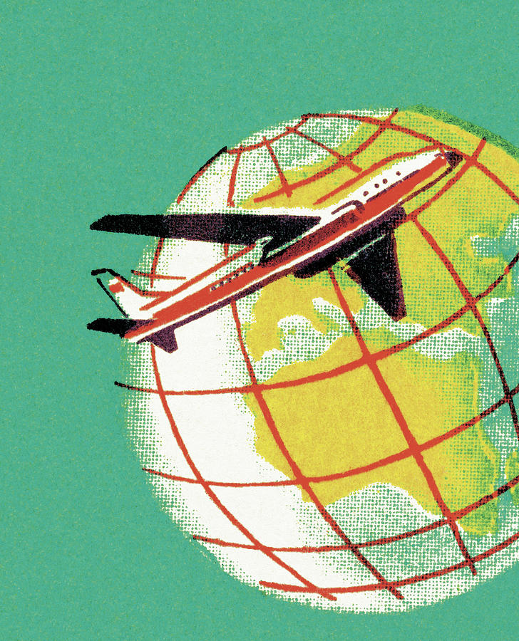 Transportation Drawing - Airplane Circling the Globe by CSA Images